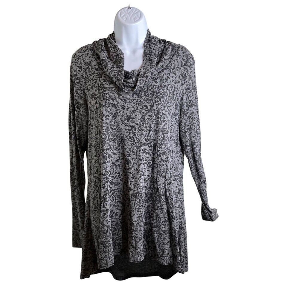 Cuddl Duds Women's Gray Softwear Cowl Neck Paisley Tunic Top Size M Warm Cozy